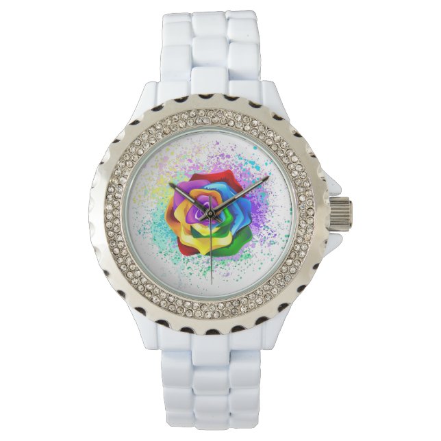 Rose des Regenbogens Armbanduhr (Vorderseite)