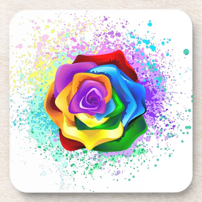 Rose des Regenbogens Getränkeuntersetzer (Vorderseite)