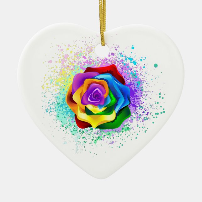 Rose des Regenbogens Keramik Ornament (Vorne)