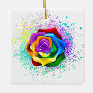 Rose des Regenbogens Keramikornament