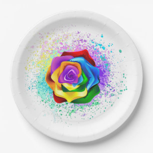 Rose des Regenbogens Pappteller