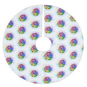 Rose des Regenbogens Polyester Weihnachtsbaumdecke