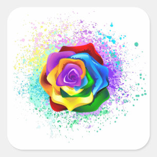 Rose des Regenbogens Quadratischer Aufkleber