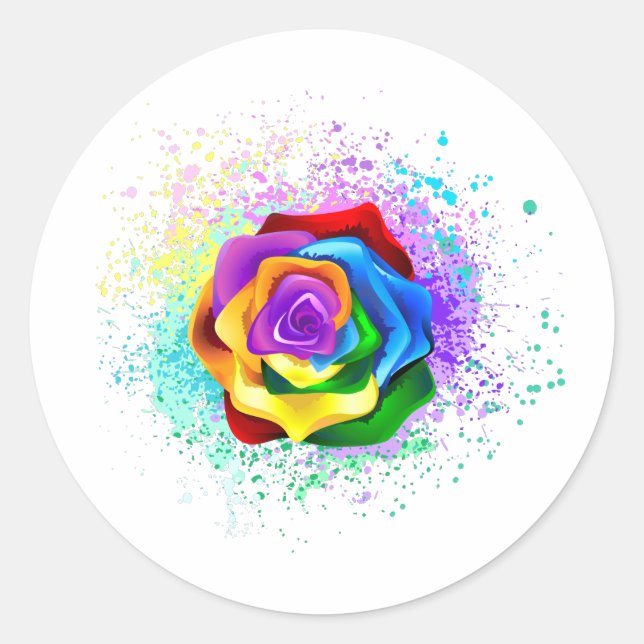 Rose des Regenbogens Runder Aufkleber (Vorderseite)