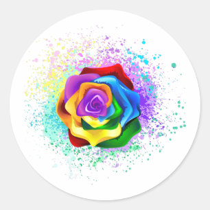 Rose des Regenbogens Runder Aufkleber