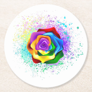Rose des Regenbogens Runder Pappuntersetzer