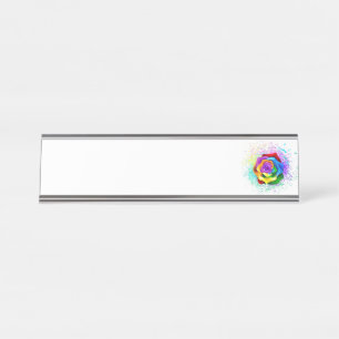 Rose des Regenbogens Schreibtischnamensplakette