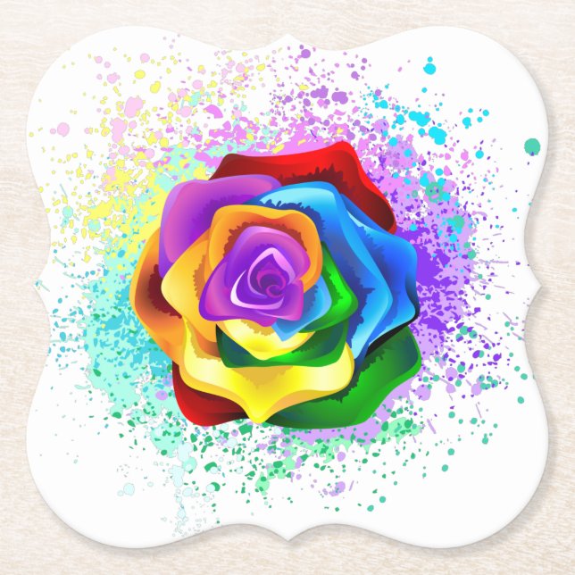 Rose des Regenbogens Untersetzer (Vorderseite)