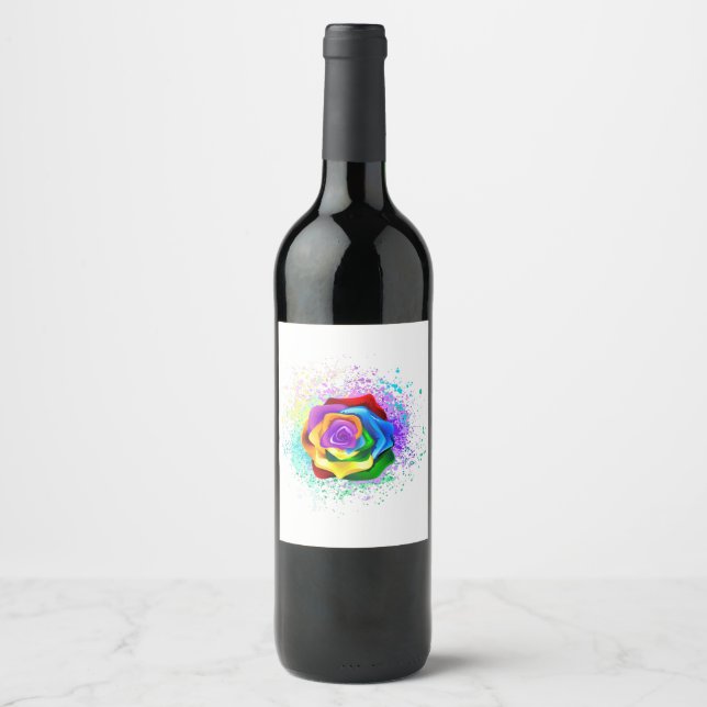 Rose des Regenbogens Weinetikett (Vorderseite)