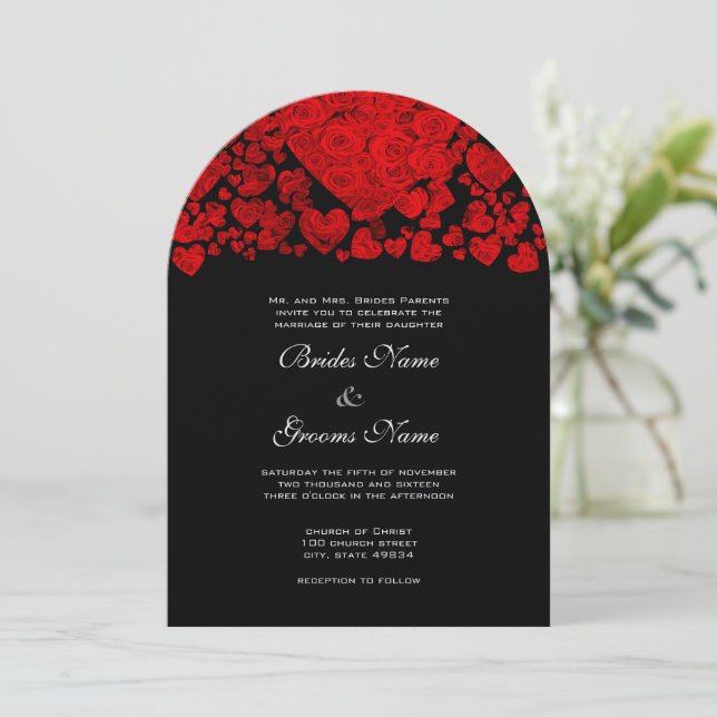Rose des Roten Herzens Einladung Hochzeiten (Stehend Vorderseite)