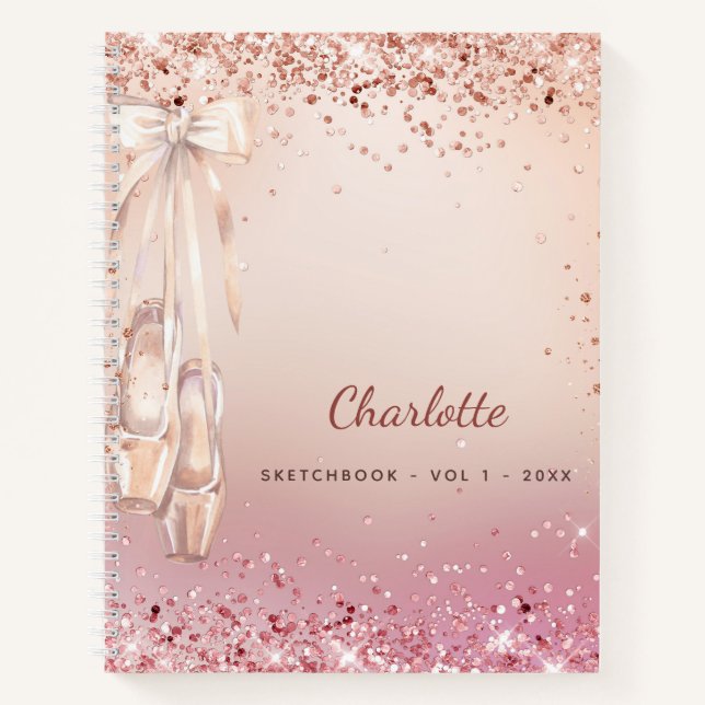 Rose des Skizzenbuchs Goldbarsch Rosa Glitzer Ball Notizbuch (Vorderseite)