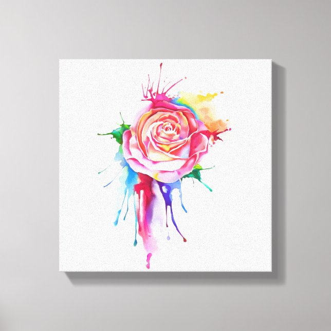 Rose des Tropfens in Aquarellfarbe Leinwanddruck (Vorderseite)