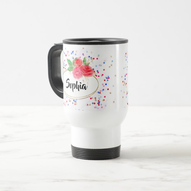 Rose des Tumb-Glitzer, individuelle Name personali Reisebecher (Vorderseite Links)
