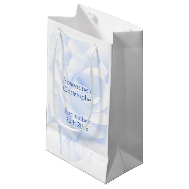 Rose Design Blau farbige Hochzeit Kleine Geschenktüte (Vorderseite Schrägansicht)