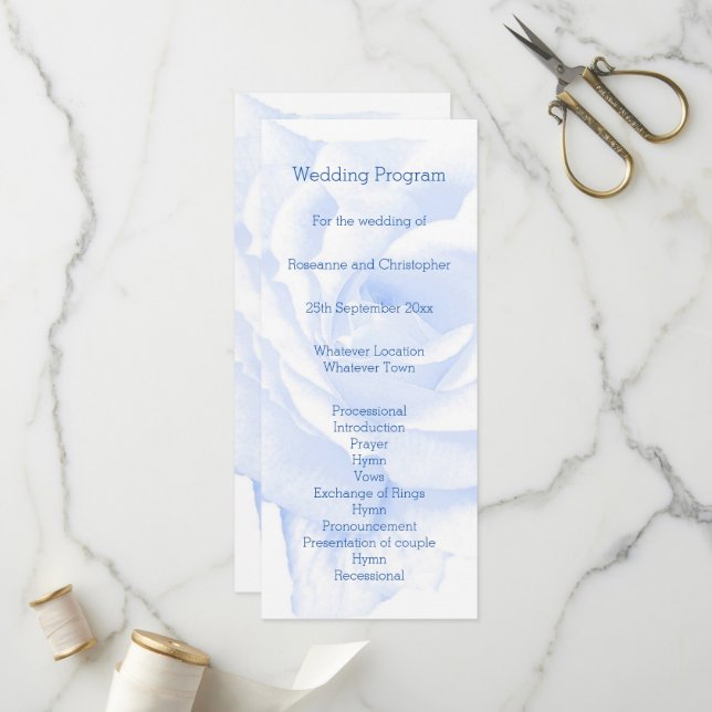 Rose Design Blau farbige Hochzeit Programm (Vorderseite/Rückseite Beispiel)