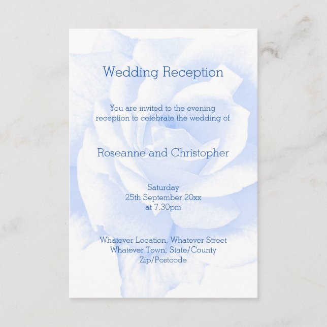 Rose Design Blau gefärbte Hochzeitsempfehlung Begleitkarte (Vorderseite)