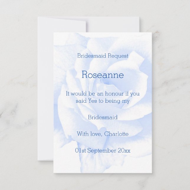 Rose Design Blue Colored Bridesmaid Anfrage Einladung (Vorderseite)