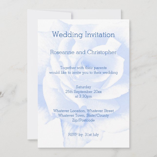 Rose Design Faire-part de mariage bleu (Devant)