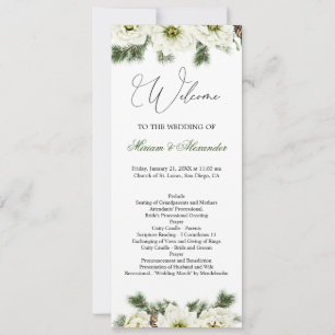 Rose d'hiver Pine Holly Programme de mariage Invit
