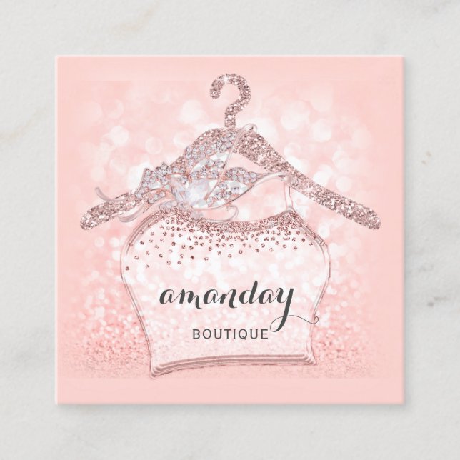 Rose Diamond Cloud Hanger Dress Boutique Square Quadratische Visitenkarte (Vorderseite)