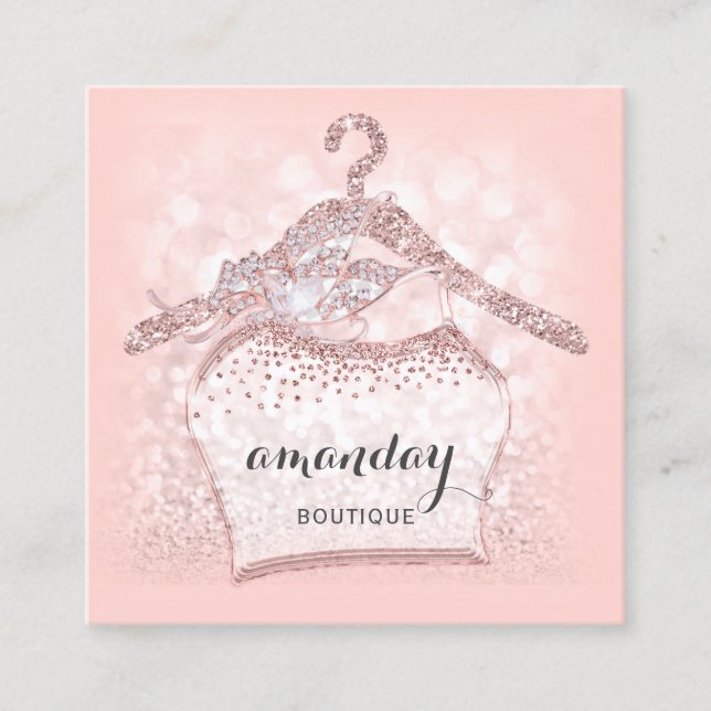 Rose Diamond Cloud Hanger Pink Boutique Square Quadratische Visitenkarte (Vorderseite)