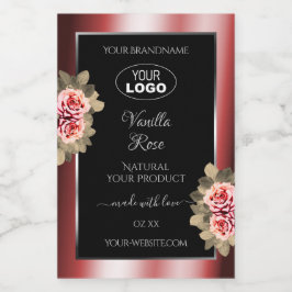 Rose, die das Logo "Red Black Product Labels" (Rot Lebensmitteletikett