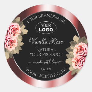 Rose, die das Logo "Red Black Product Labels" (Rot Runder Aufkleber