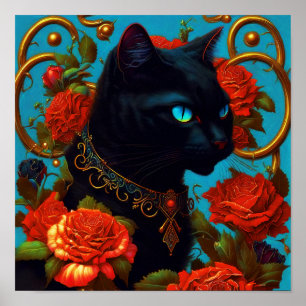 Rose die Katze Poster Art - Schwarze Katze Wandkun