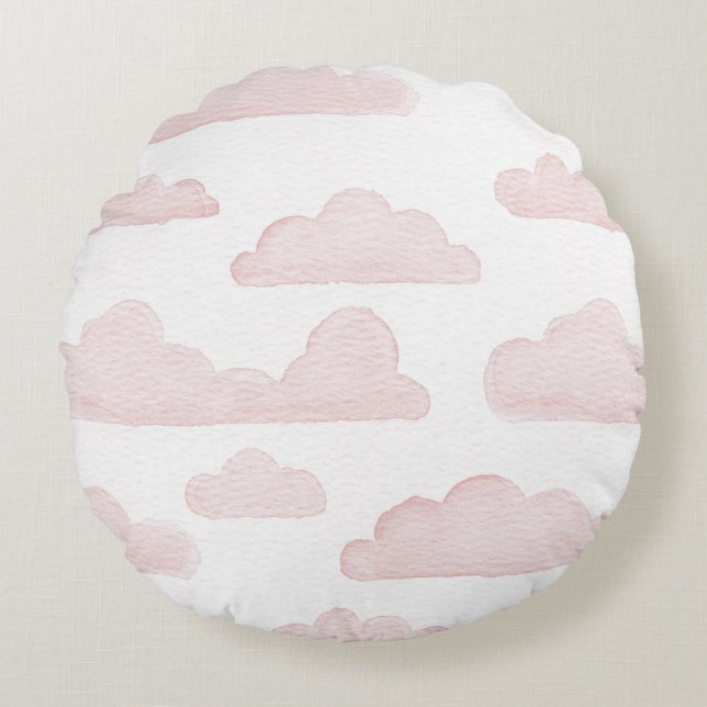 Rose Dreamtime Wasserfarbenwolken Rundkissen Rundes Kissen (Vorderseite)