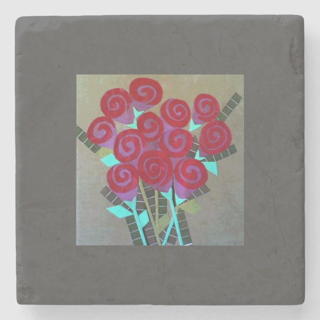 Rose-Drehkissen Steinuntersetzer (Vorderseite)