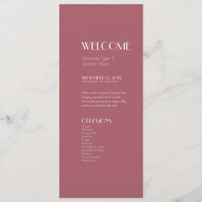 Rose | Dunkle Rose Hochzeitsprogramm Programm (Vorderseite)