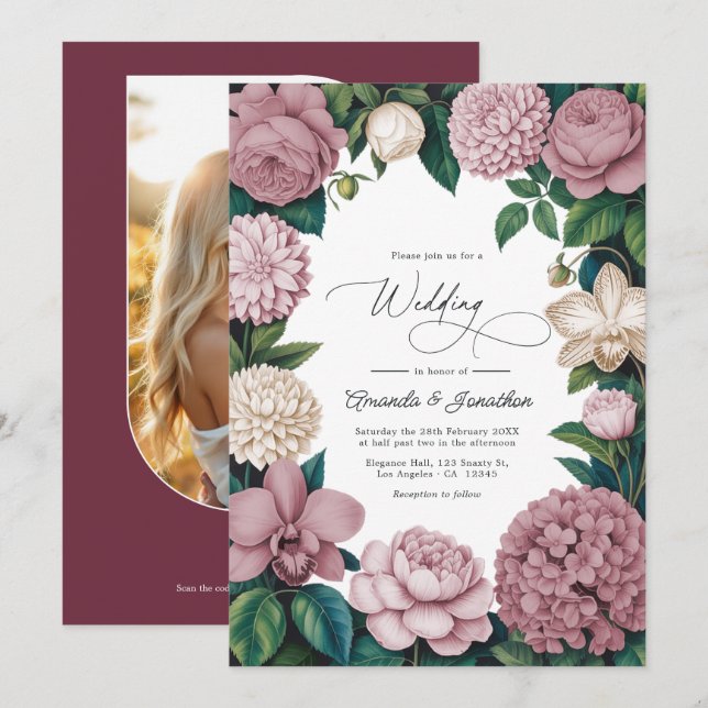 Rose Dust, Silk Blush & Porcelain Cream Wedding Einladung (Vorne/Hinten)