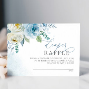 Rose Dusty Blue Flowers Diaper Carte Raffle