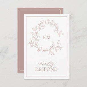 Rose Dusty Crest Monogramme Mariage Carte RSVP