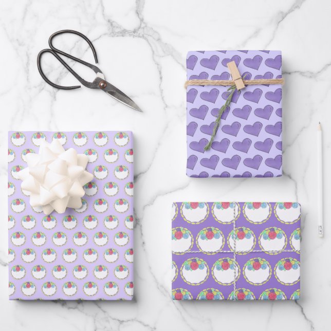 Rose eines Blumenführers mit Lila Herzen Geschenkpapier Set (Vorderseite)