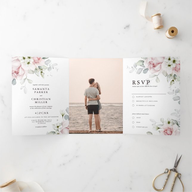 Rose | Einladung zur Hochzeit von drei Falten (Innenseite)