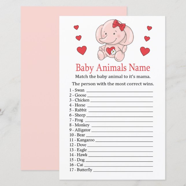 Rose Elefant Baby Animes Name Game (Vorne/Hinten)