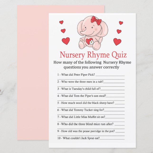 Rose Elefant Kinderzimmer Rhyme Quiz Kinderduschen (Vorne/Hinten)