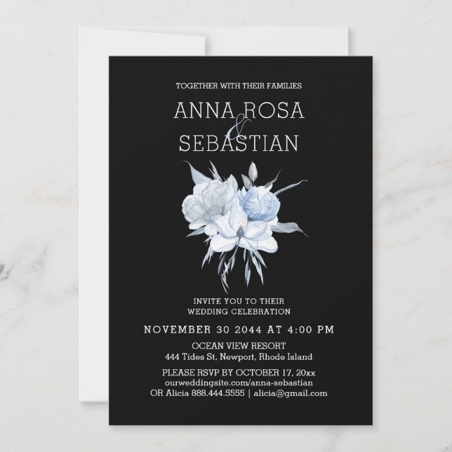 *~* Rose Elegant Blue Floral AR15 WEDDING RSVP + Einladung (Vorderseite)