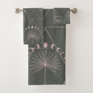 Rose élégant Gold Grey Palm Leaf Phases Lune Art 