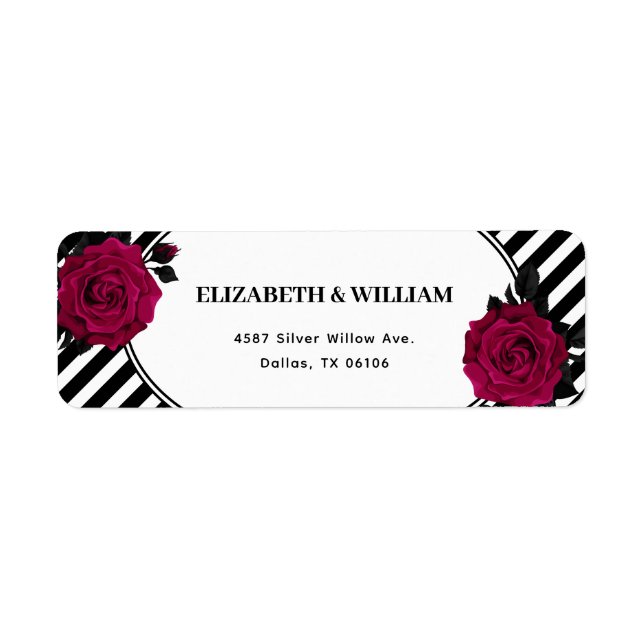 Rose Élégante Bandes Noires Étiquette d'Adresse de (Devant)