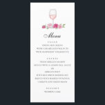 Rose. Elegante rosa Blumenhochzeit. Glas Wein Menükarte<br><div class="desc">Rosa Blumenkarte mit Rose und einem Glas Wein. Geeignet zum Geburtstag,  Jubiläum und jedes andere Party.</div>