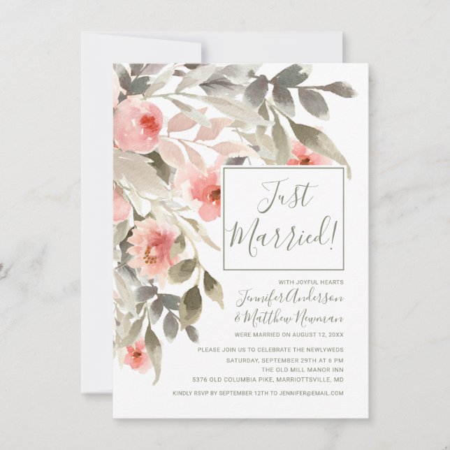 Rose-Empfang für Wasserfarben nach Hochzeit Einladung (Vorderseite)