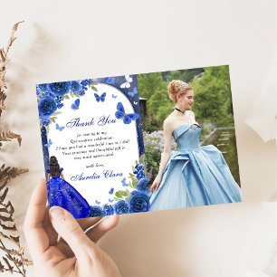 Rose en argent bleu Quinceanera Carte de remerciem