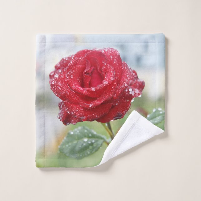 Rose en gouttes de pluie (Gant de toilette)