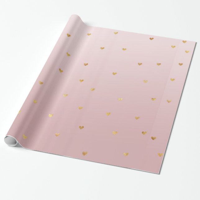 Rose erröten rosa Ombre Goldherzen Geschenkpapier (Ungerollt)