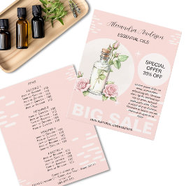Rose Essenzielle Öle Aquarell Flasche Promo Flyer