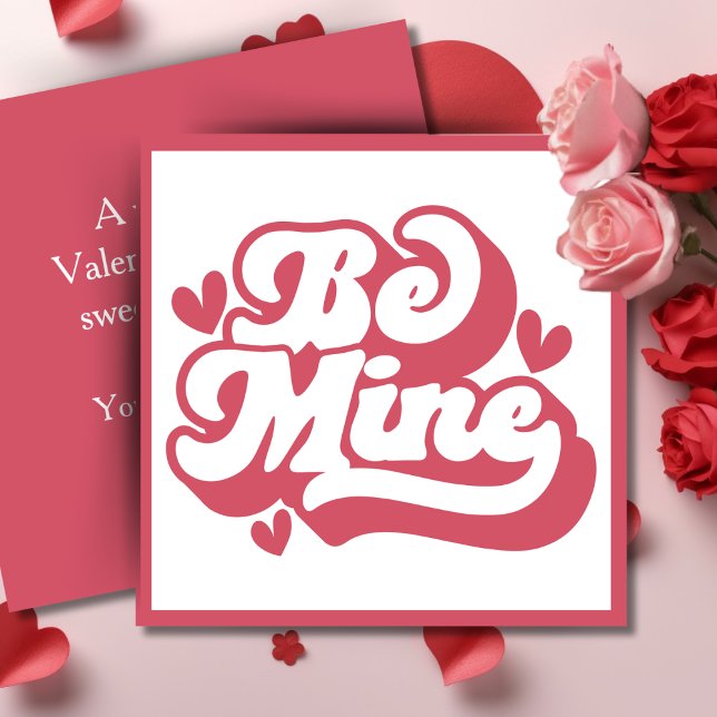 Rose et Blanc Retro Sois Mienne Carte de Saint-Val (Pink and White Retro Be Mine Custom Valentine's Holiday Card. Add your name and a special message!)