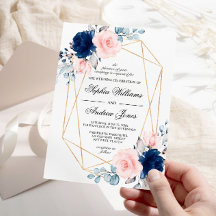 Rose et bleu marine Faire-part de mariage floral