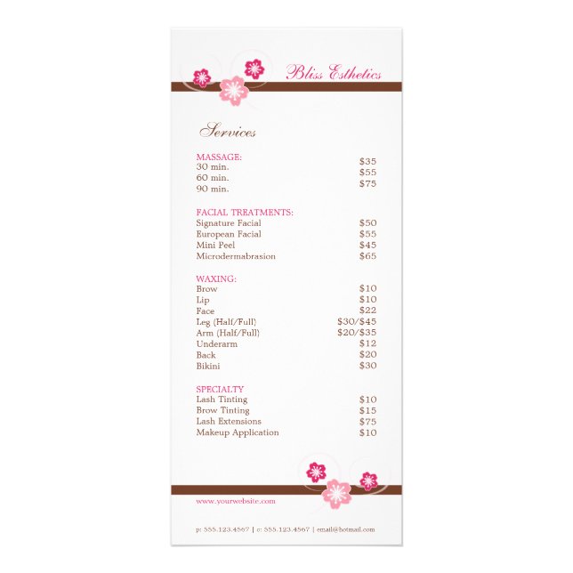 Rose et Brown Sakura Spa Menu Modèle (Devant)